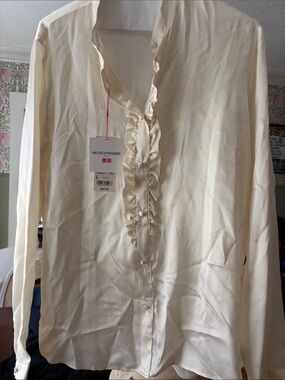 Ines de la Fressange Silk Cream Ruffle Front Blouse for UNIQLO